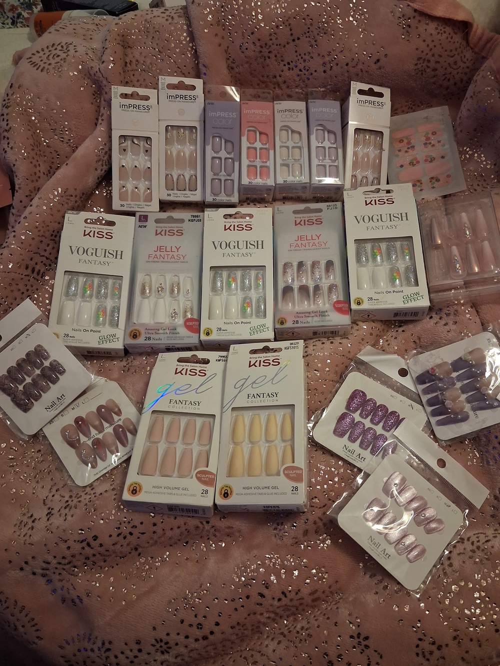 Kiss Assorted Press-On Nails Set — Neutral, Pink, Purple, Glitter, Nude